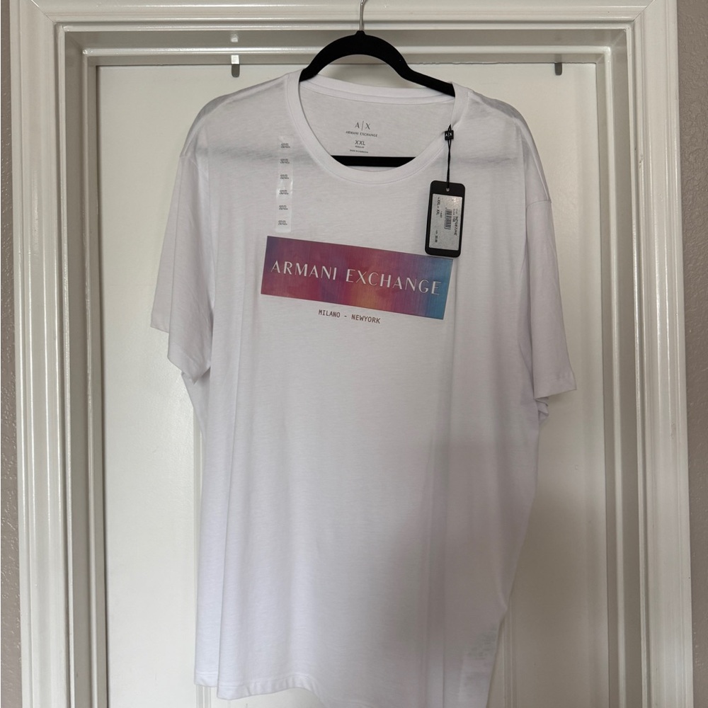Armani Exchange White Tee with Multicolor Logo